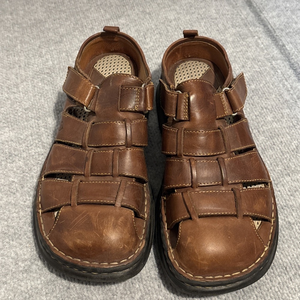 Born Fisherman Sandals Mens 10 44 Brown Leather Handcrafted Rugged Casual